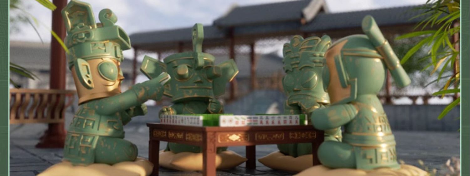 川蜀小堆三星堆麻将版桌面摆件创意卡通摆件标准版