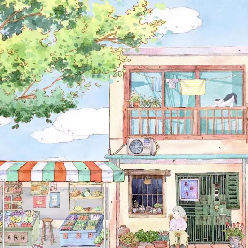 手绘卡通门头定制朋友圈背景图