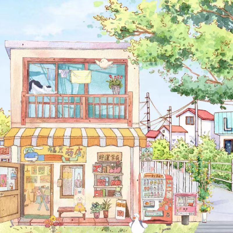 手绘卡通门头定制朋友圈背景图