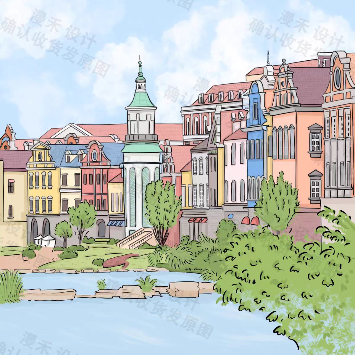 手绘卡通门头定制朋友圈背景图